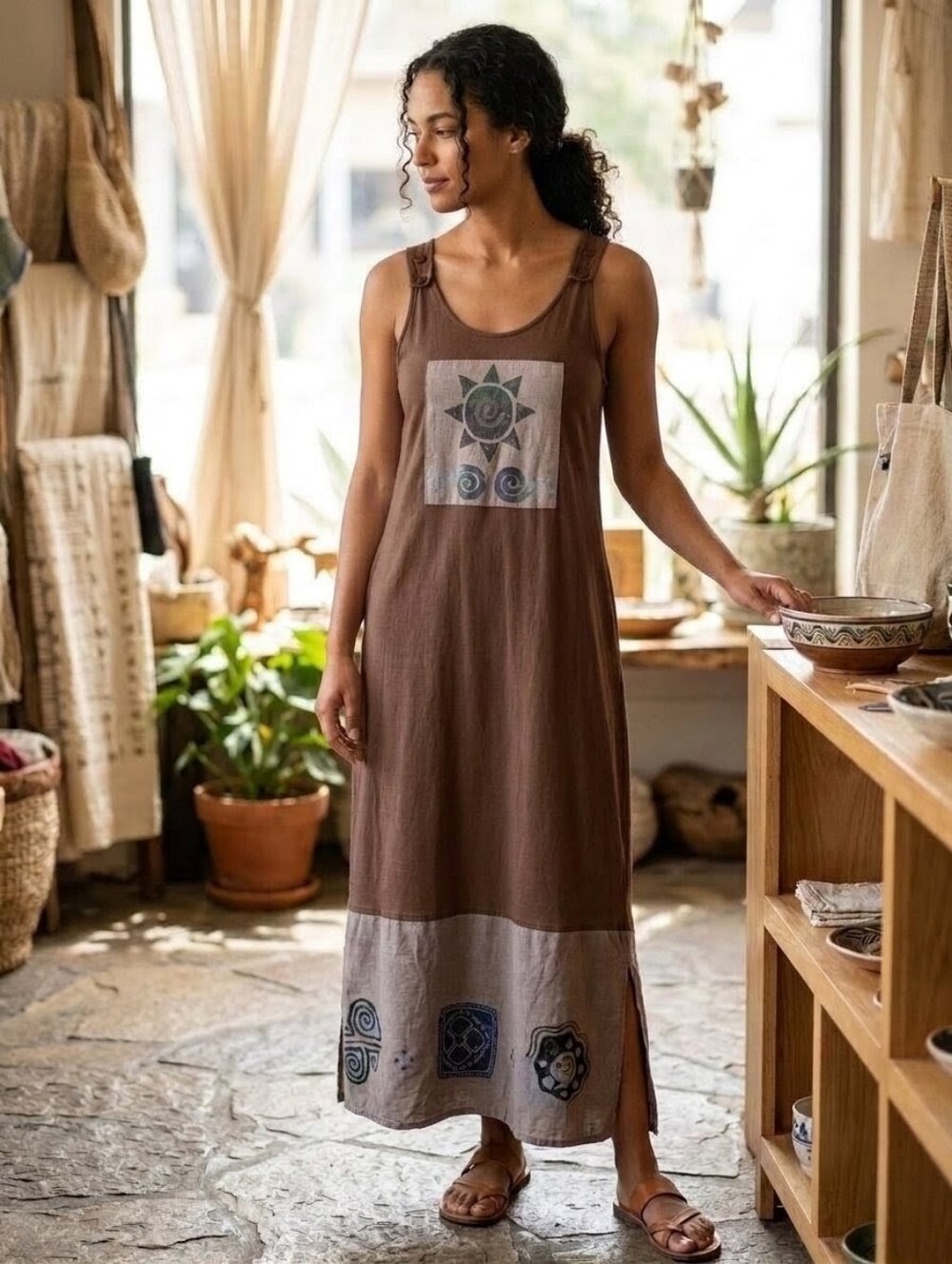 Vintage Sweet Jessie Cotton & Hand Painted Linen Maxi Dress